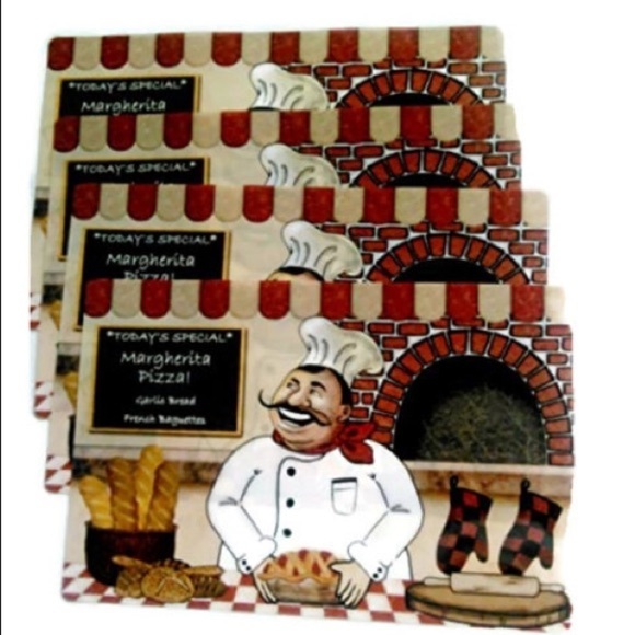 Fat Chef Italian Chef Bistro Placemats Indoor Outdoor Set of 4 Multicolor - Picture 1 of 6